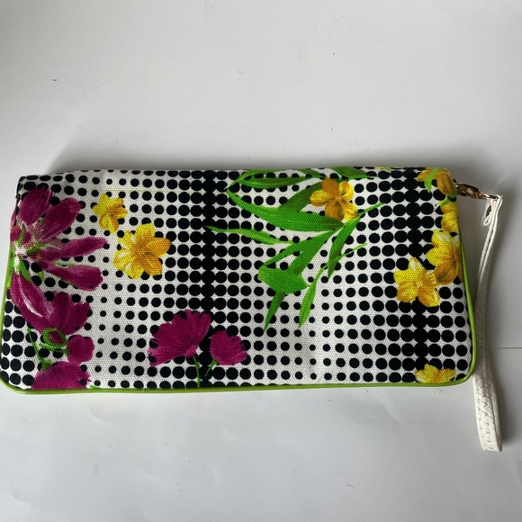 Versace Jeans Couture Canvas Floral Dotted Tropical Leaves Clutch Purse - Picture 3 of 11